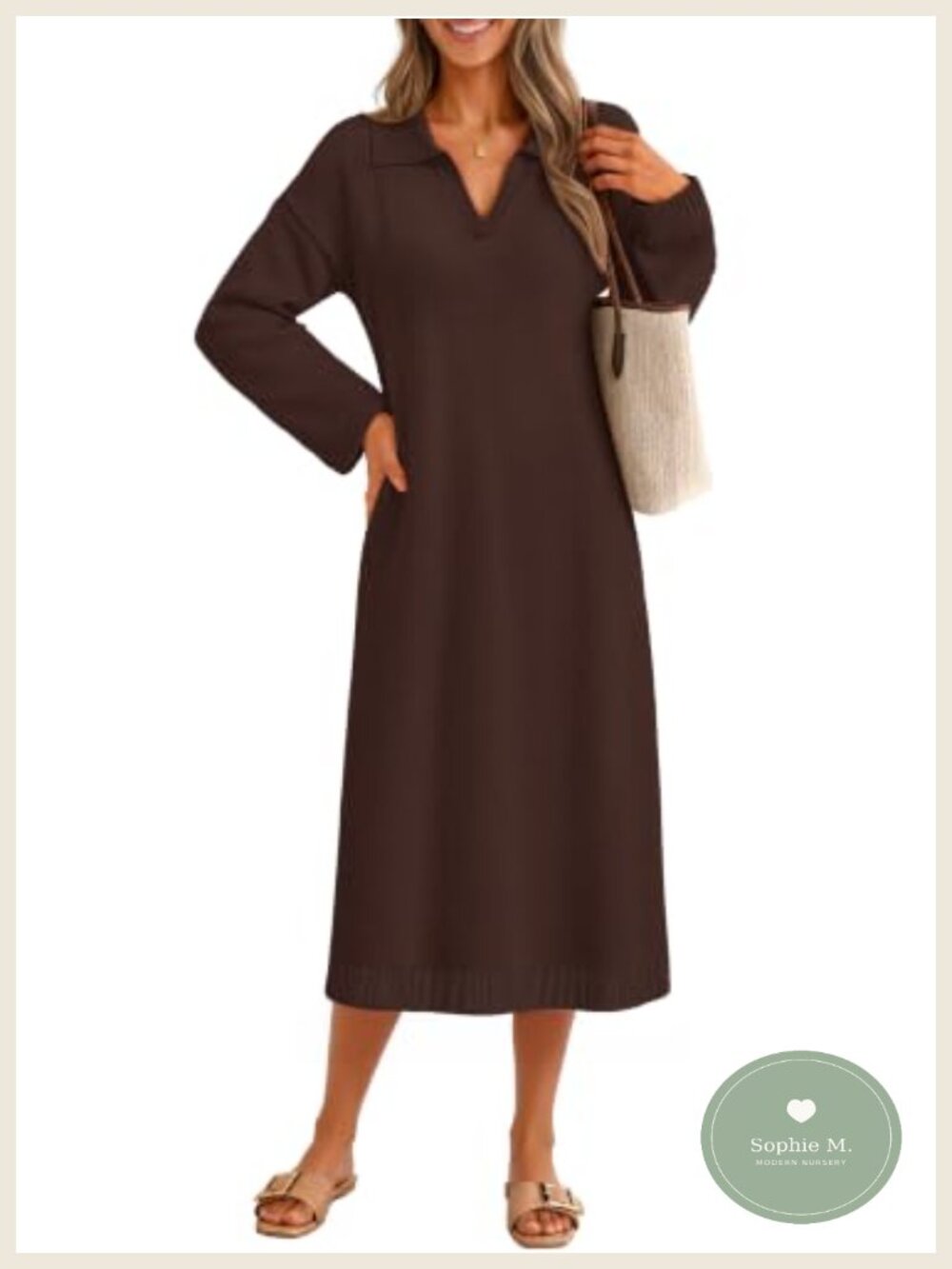 MEROKEETY Women's Long Sleeve V Neck Knit Sweater Dress